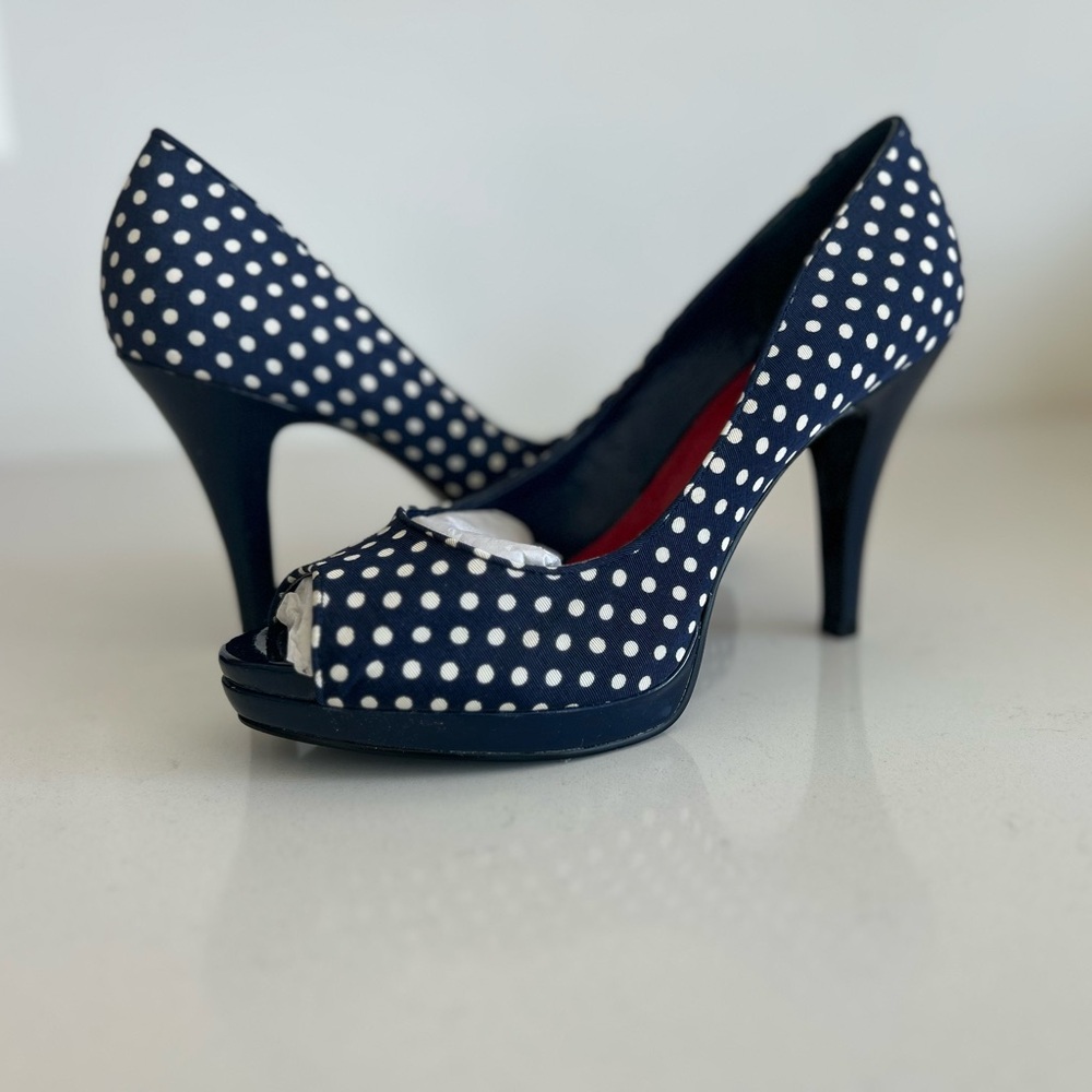 Nine West Danee, Navy Polka Dot, Peep Toe Heels
